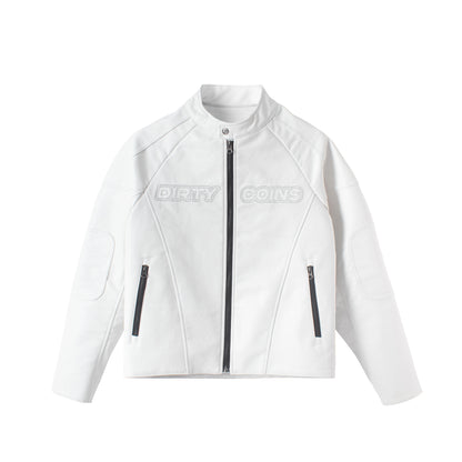 DC x BR Leather Biker Jacket - White - Chubbiechubbie